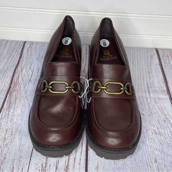 White Mountain  Y2K Loafers -Size 8- Booster Heeled Chunky Heel Brown Preppy - Picture 1 of 15